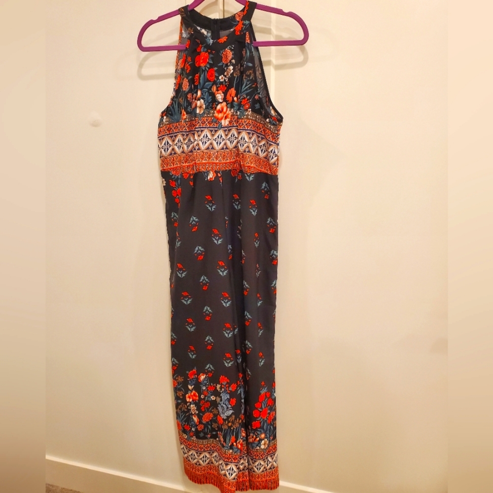 SHEIN Curve Black, Red, Orange Floral Romper Sz. 0XL- NWOT